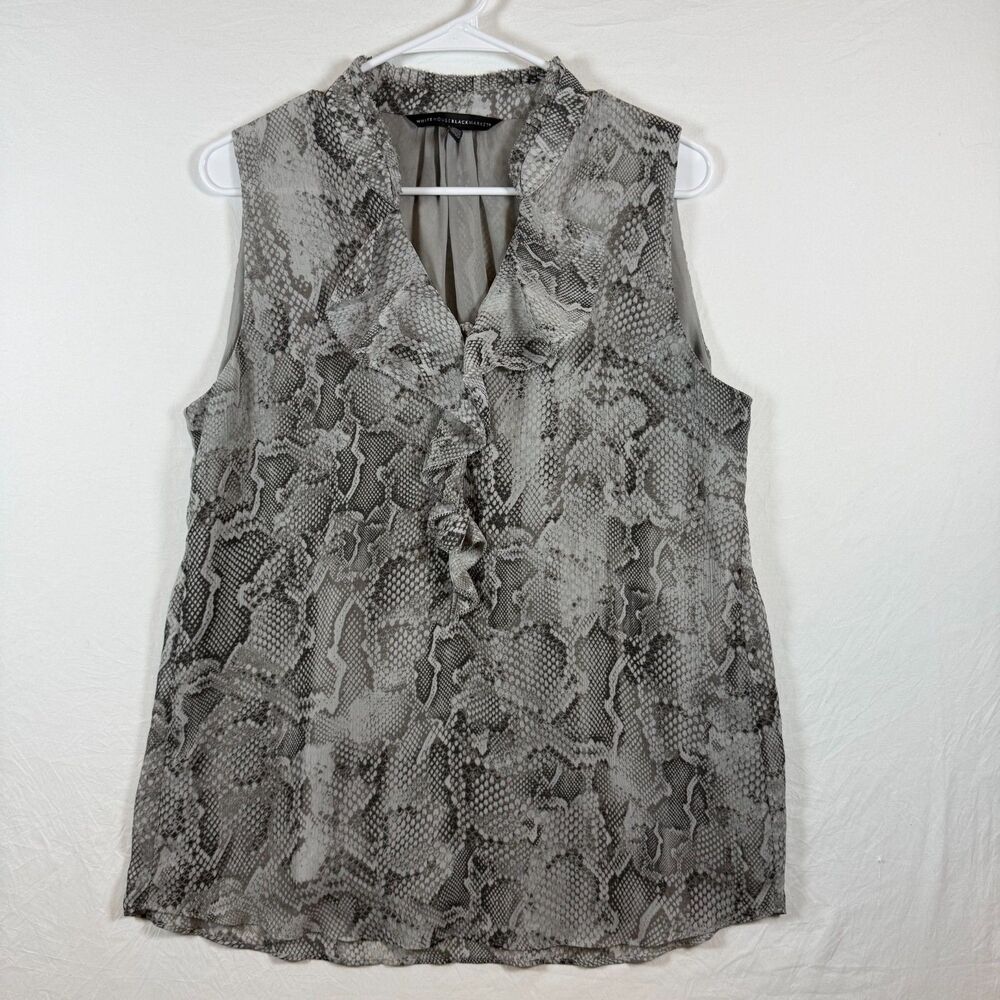 White House Black Market Snakeskin Print Ruffle Blouse Size 12